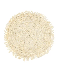 Saro Lifestyle Rustic Raffia Fringe Placemat Set of 4, 14"x14"
