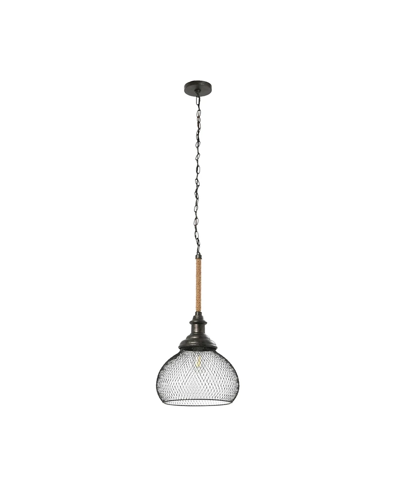 Robert Stevenson Lighting Martha - Woven Metal and Natural Rope Ceiling Light Black
