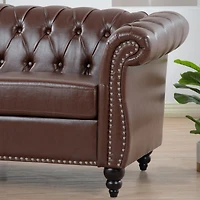 Streamdale Furniture 84" Dark Brown Pu Rolled Arm Chesterfield Three Seater Sofa