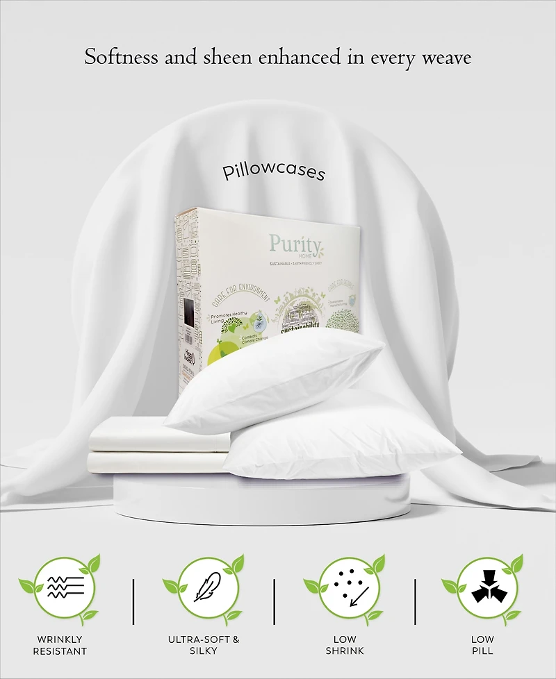 Purity Home 400 Thread Count Wrinkle Resistant Cotton Sateen Pillowcase Pair