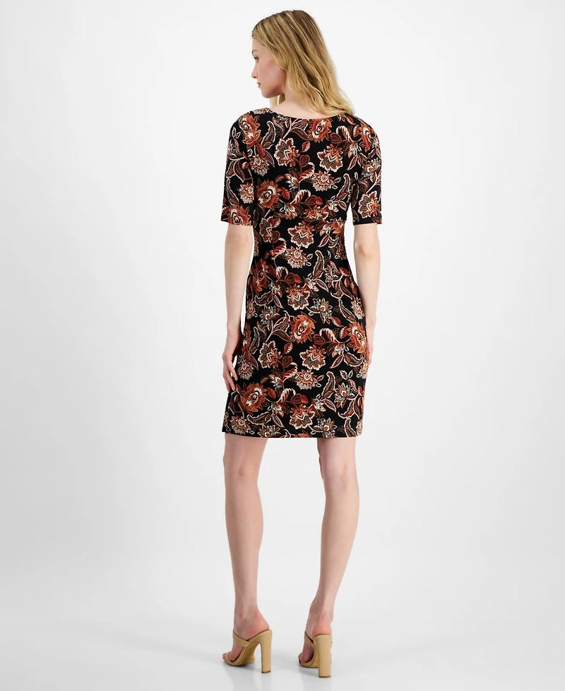 Connected Petite Printed Round-Neck Sheath Dress