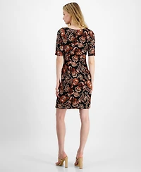 Connected Petite Printed Round-Neck Sheath Dress