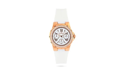 Peugeot Women's Rose Gold Wrist Watch with Crystal Bezel and Silicone Rubber Band