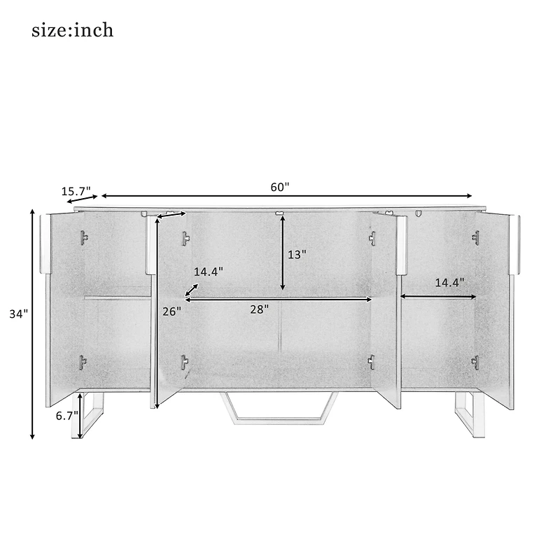 Streamdale Modern Sideboard 4 Doors, Adjustable Shelves