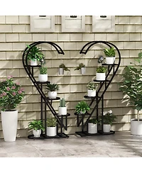 Costway 5 Tier Metal Plant Stand Heart-shaped Shelf with Hanging Hook for Multiple Plants