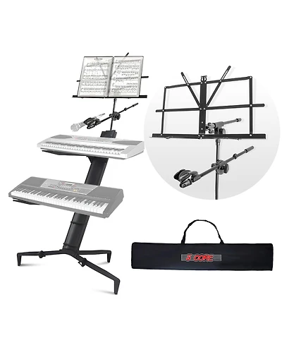 5 Core 2 Tier Column Keyboard Stand Riser Piano Holder Heavy Duty Aluminium Built Attached Adjustable Music & Mic Stands Height 51.2 Inch for 61 76 88