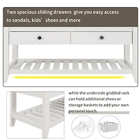 Simplie Fun Shoe Rack With Cushioned Seat And Drawers, Multipurpose Entryway Storage Bench (White)