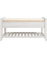 Simplie Fun Shoe Rack With Cushioned Seat And Drawers, Multipurpose Entryway Storage Bench (White)