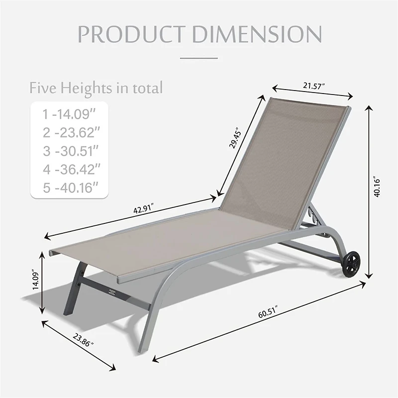 Streamdale Khaki Outdoor Lounge Chair Set with Wheels