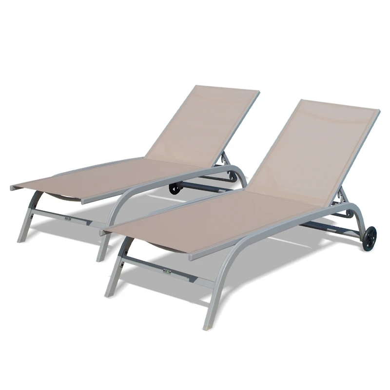 Streamdale Khaki Outdoor Lounge Chair Set with Wheels