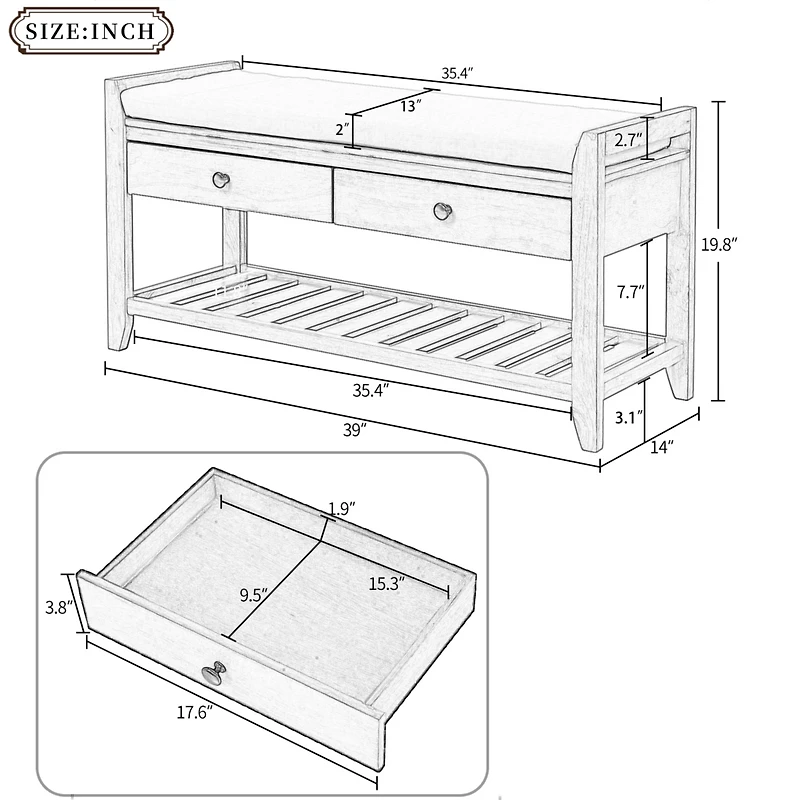 Streamdale Multipurpose Entryway Bench with Seat and Drawers (Espresso)