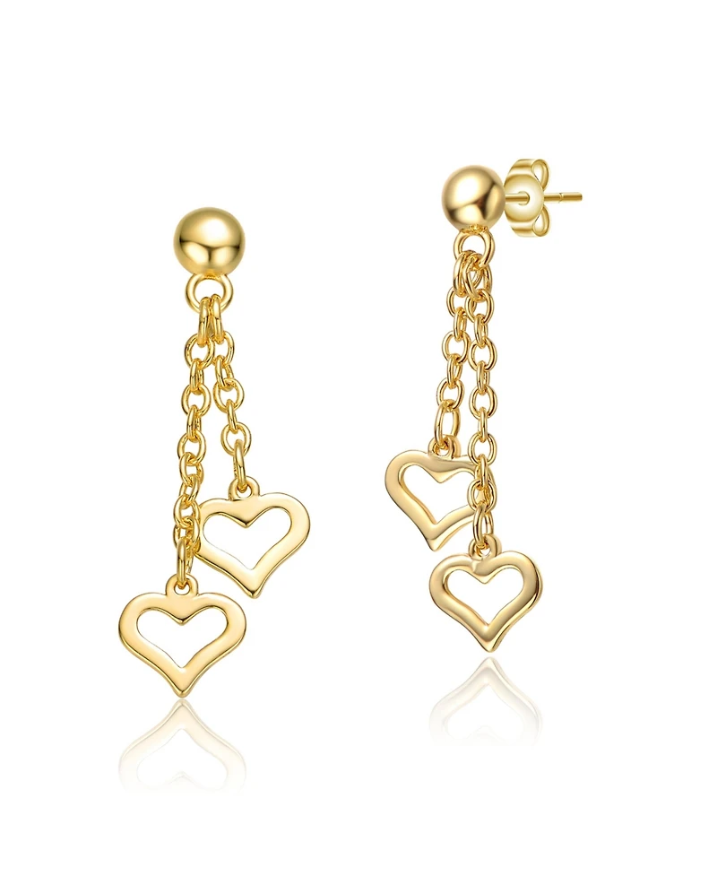 GiGiGirl Kids 14k Yellow Gold Plated Double Heart Halo Dangle Chain Drop Earrings