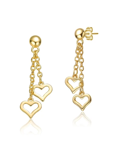 GiGiGirl Kids 14k Yellow Gold Plated Double Heart Halo Dangle Chain Drop Earrings
