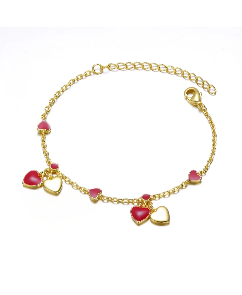 GiGiGirl Kids 14k Gold Plated Red Enamel Dangle Heart Charm Bracelet for Toddler/Kids