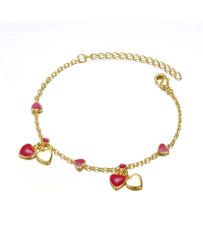 GiGiGirl Kids 14k Gold Plated Red Enamel Dangle Heart Charm Bracelet for Toddler/Kids