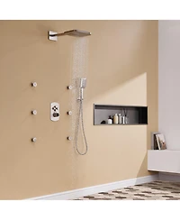 Mondawe Pressure Balanced 3 Functions 6 Sprays 22 Inch Wall Mounted Shower System with Body Jets and Rough-in Valve Brushed Nickel