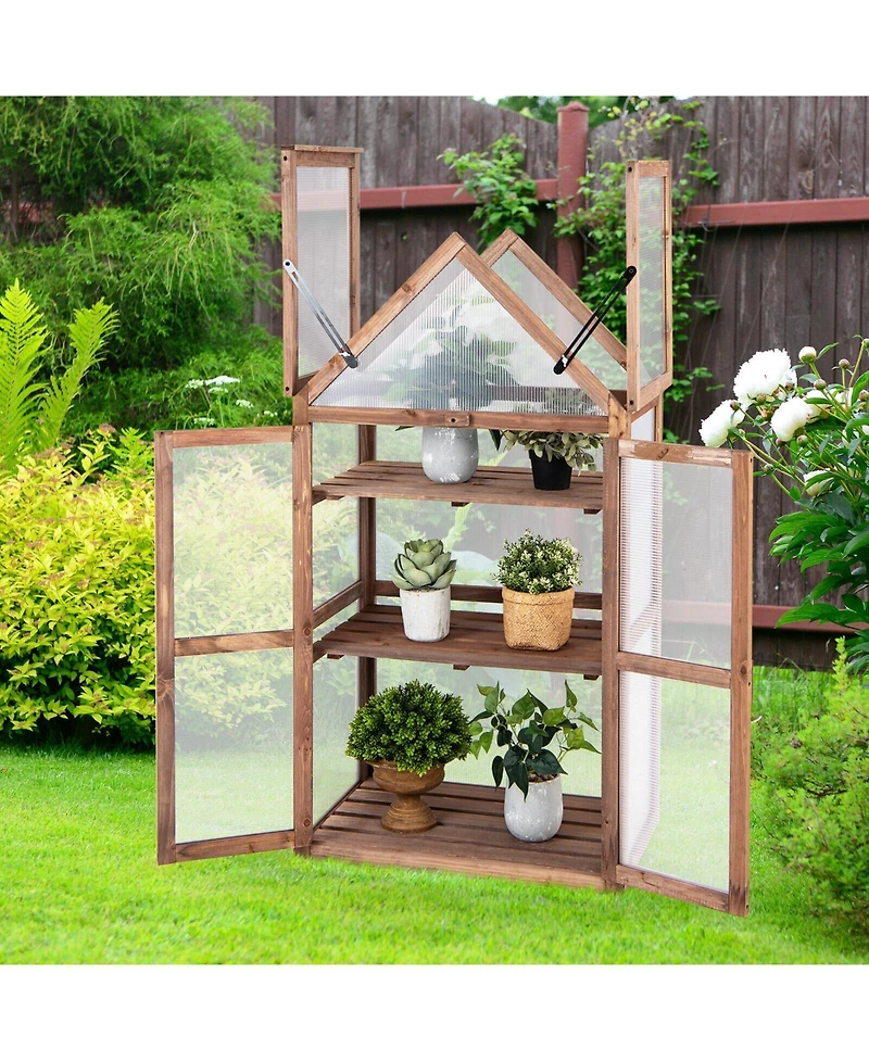 Slickblue Cold Frame Mini Wooden Greenhouse for Vegetable and Flower-Brown