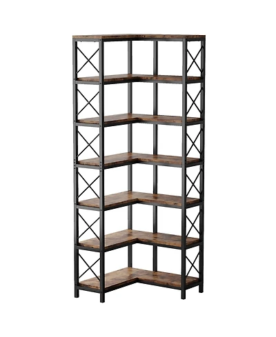 Tribesigns 7-Tier Corner Bookcase, Industrial Large Corner Bookshelf, Tall Corner Shelf Storage Display Rack with Metal Frame for Living Room Home Off