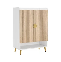 Tribesigns Shoe Cabinet with Doors, Entryway Shoe Storage Cabinet with Adjustable Shelves, Wood Color