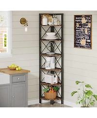 Tribesigns 6 Tier Corner Shelf, Rustic Corner Bookshelf Small Bookcase Corner Storage Rack Plant Stand for Living Room, Home Office, Kitchen, Small Sp