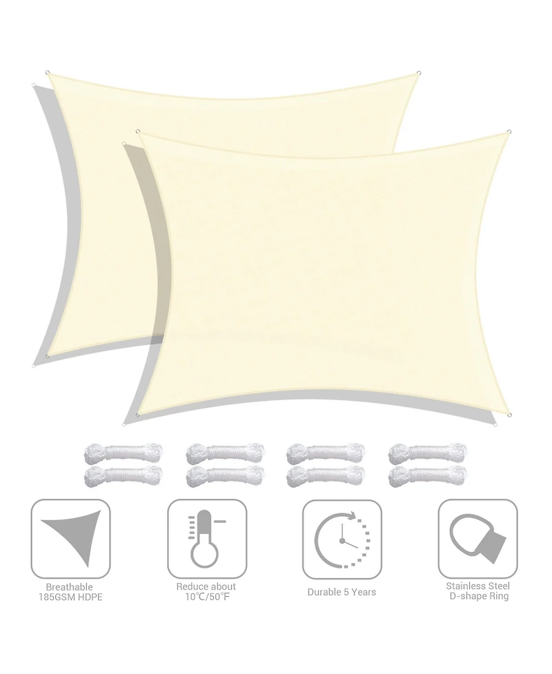 2 Pack 13x10 Ft 97% Uv Block Rectangle Sun Shade Sail Hdpe Canopy Cover Net Lawn