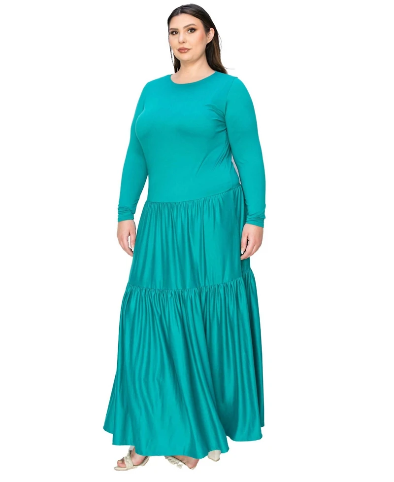 L I V D Plus Tiered Maxi Dress with Long Sleeves
