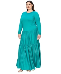 L I V D Plus Tiered Maxi Dress with Long Sleeves