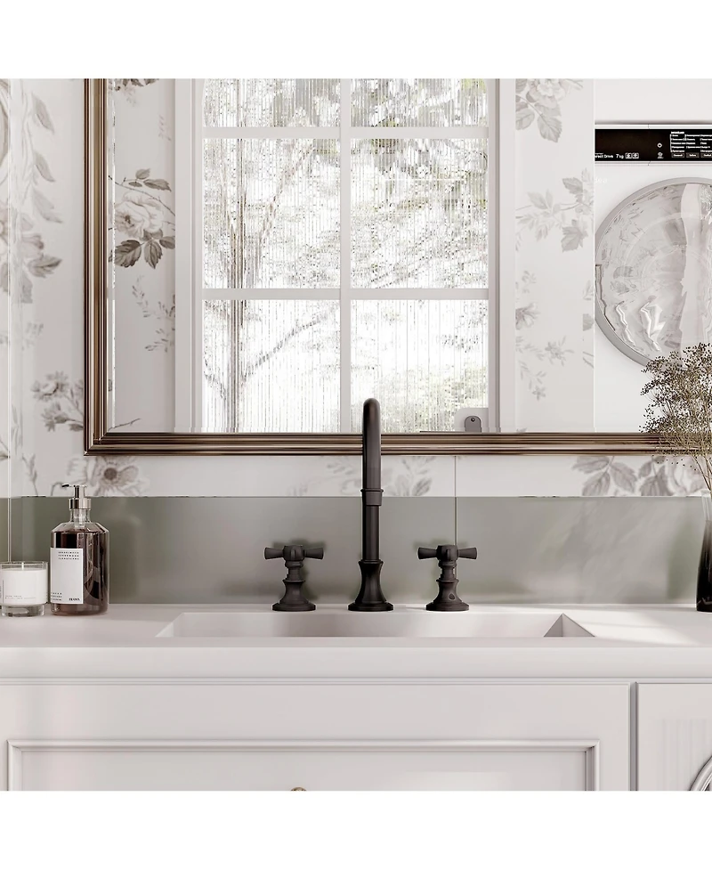 Mondawe Bathroom Faucets for Sink 3 Hole, 8 Inch Widespread Faucet 2 Handles Mid-Arc Kitchen with cUPC Flexible Hose