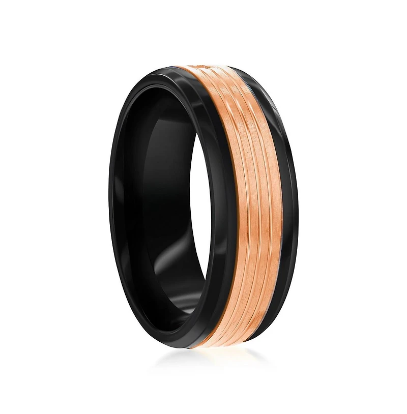 Stainless Steel Black and Rose Gold Cz Ring