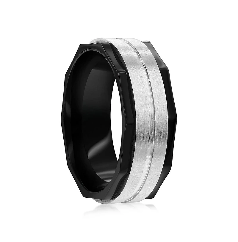 Stainless Steel Black with Silver Satin Ring