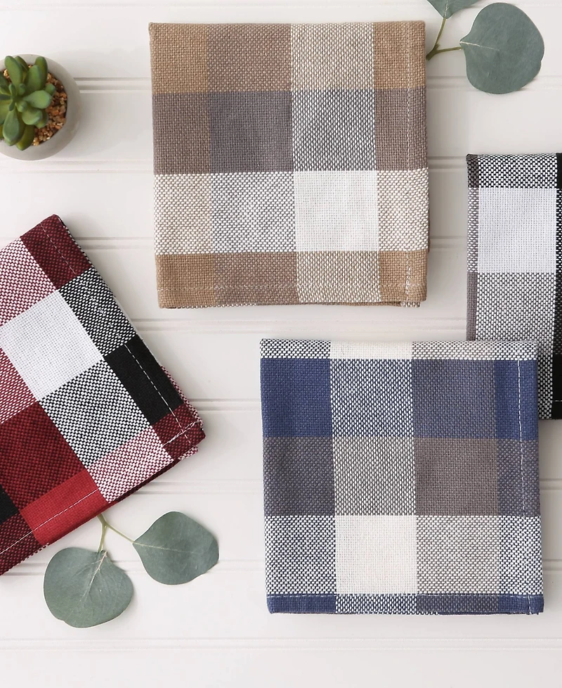 Design Imports Tri-Color Check Collection Kitchen, Dishcloth Set, Stone, 4 Piece