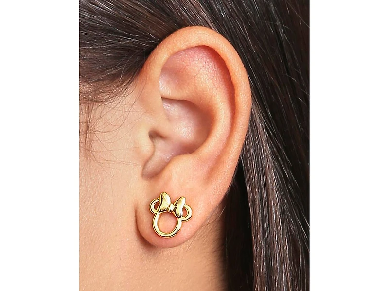 Disney Minnie Mouse Flash Yellow Gold Plated Outline Stud Earrings