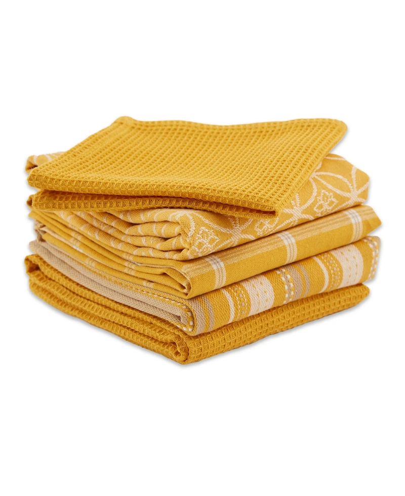 Design Imports Assorted Woven Kitchen Set, Dishtowel, 18x28", Dishcloth, 13x13", Honey Gold, 5 Piece