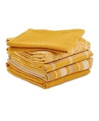 Design Imports Assorted Woven Kitchen Set, Dishtowel, 18x28", Dishcloth, 13x13", Honey Gold, 5 Piece