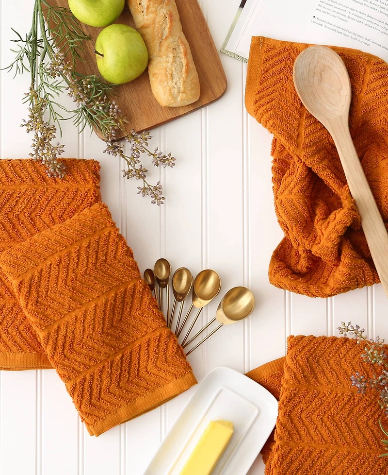 Design Imports Luxury Bar Mop Collection Chevron Dishtowel Set, 16x19", Pumpkin Spice, 4 Piece