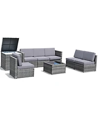 Gymax Set of 8 Gray Rattan Wicker Sofa & Table Outdoor Cushioned Sectional Patio Furniture