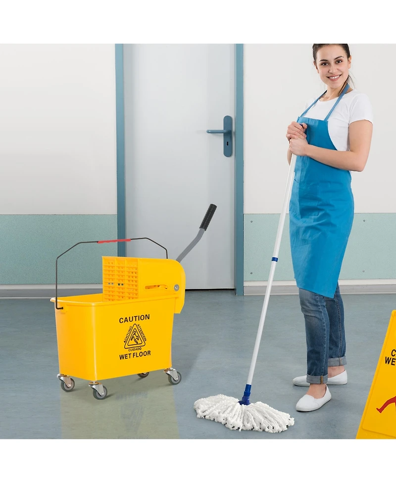Homcom Compact Mop Bucket with Wringer on Wheels 21 Quart