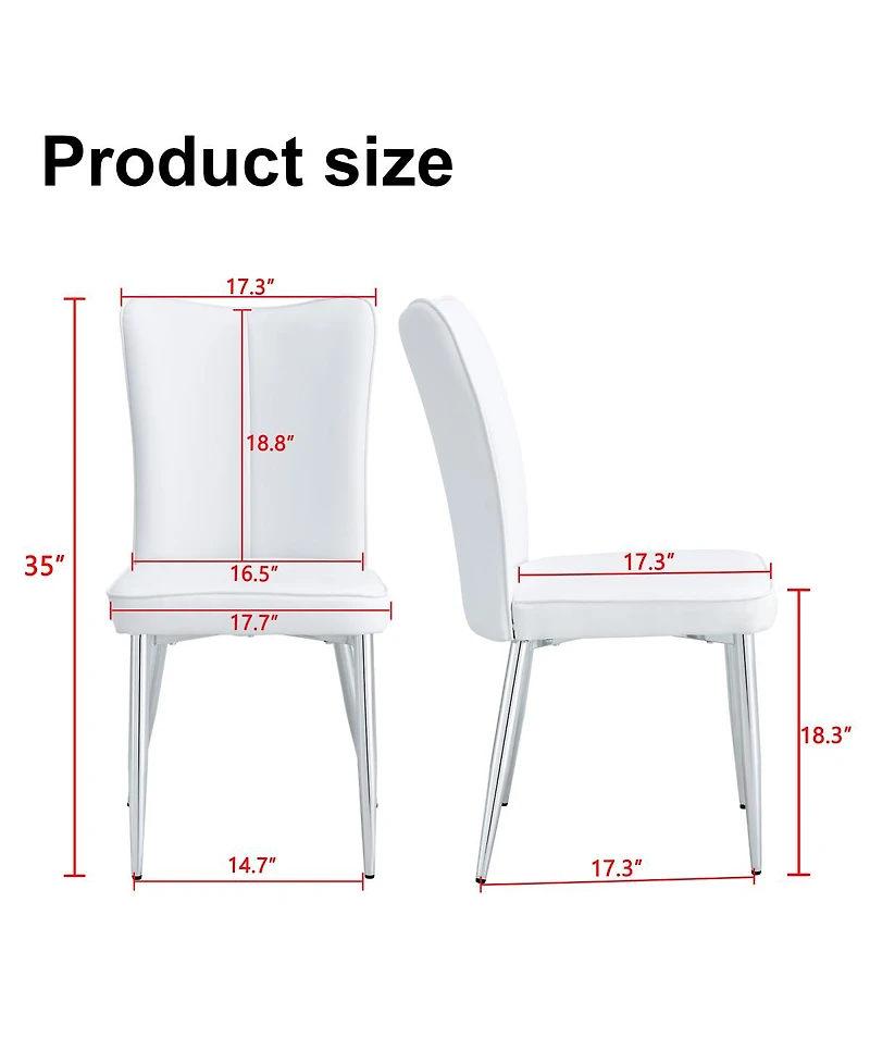 Modern minimalist dining chairs, office chairs. 2piece set of white Pu seats with silver metal legs. Suitable for restaurants, living rooms, and offic