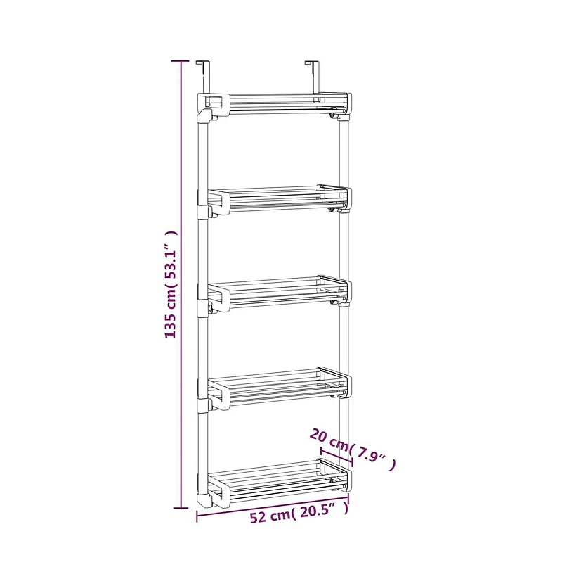 vidaXL Door Organizer with 5 Shelves 20.5"x7.9"x53.1" Aluminum