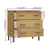 Sideboard with 3 Drawers Brown 30.3"x15.7"x31.3" Solid Wood Oslo