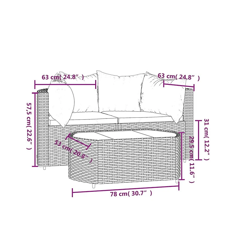 vidaXL Piece Patio Lounge Set with Cushions Gray Poly Rattan