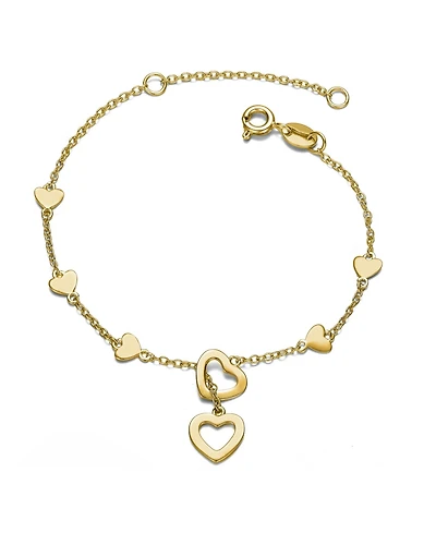 14K Gold Plated Double Halo Dangle & Red Heart Enamel Station Charm Bracelet, Adjustable
