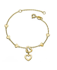 14K Gold Plated Double Halo Dangle & Red Heart Enamel Station Charm Bracelet, Adjustable