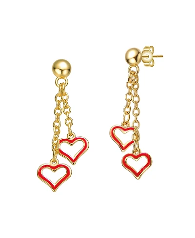 GiGiGirl Kids 14k Yellow Gold Plated Double Heart Halo Dangle Chain Drop Earrings