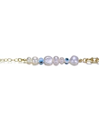 GiGiGirl 14k Yellow Gold Plated Bracelet with Freshwater Pearls, Eye Pattern Beads, and Cable Chain for Kids