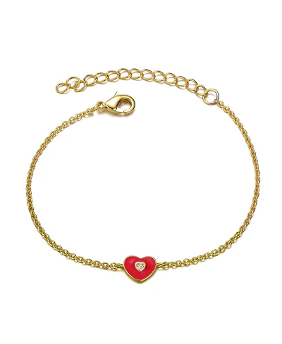 GiGiGirl 14k Yellow Gold Plated Adjustable Bracelet with Heart Charm and Red Enamel for Kids