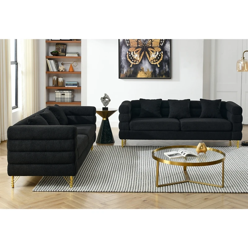 Streamdale Furniture 3 Seater + 3 Seater Combination Sofa.Black Teddy