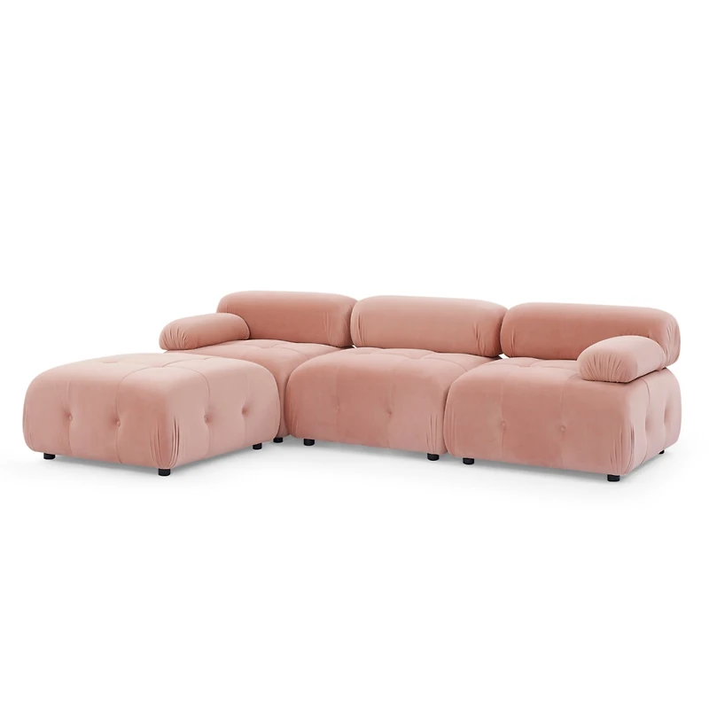 Simplie Fun Pink Velvet Modular L-Shaped Sofa with Reversible Ottoman