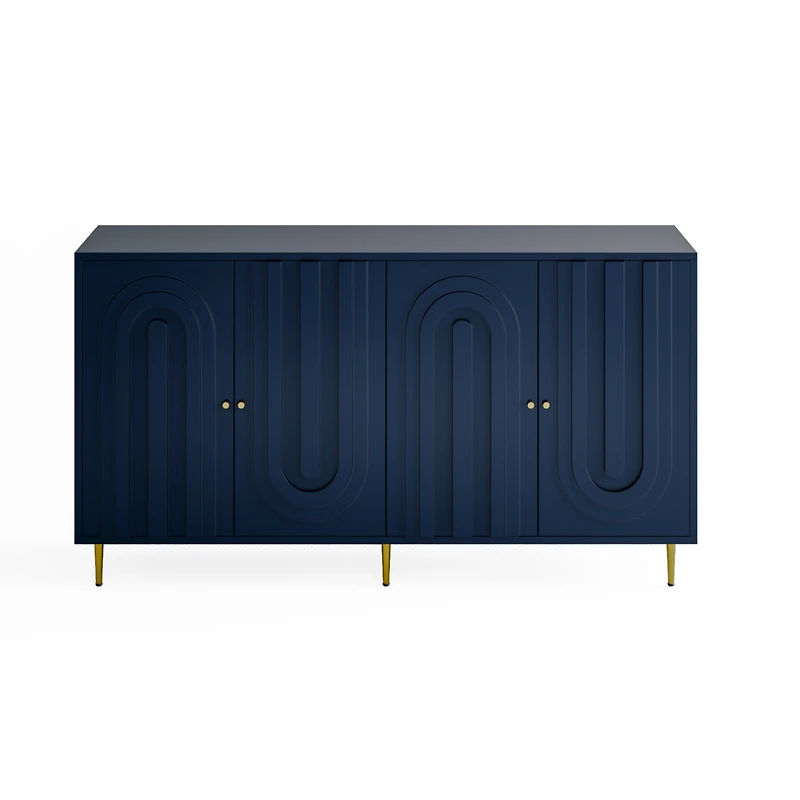 Streamdale Blue Lacquered 4 Door Wooden Sideboard Buffet Cabinet