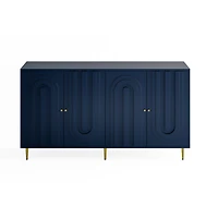 Streamdale Blue Lacquered 4 Door Wooden Sideboard Buffet Cabinet